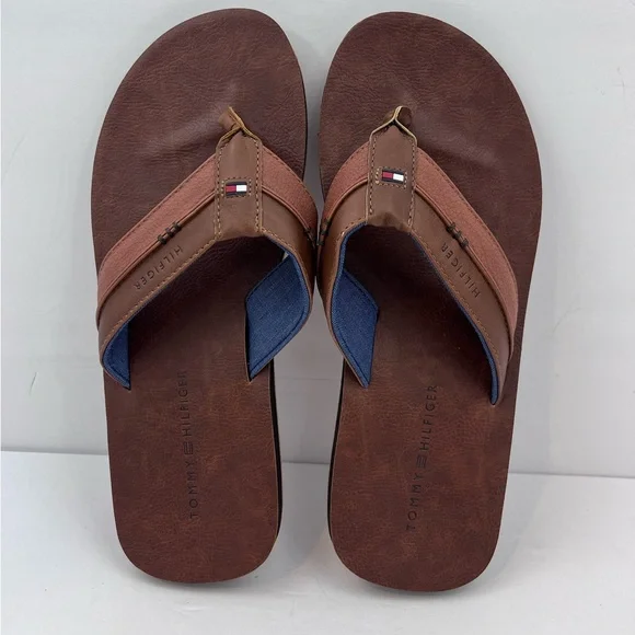 TOMMY HILFIGER, DAVIDSON-T MEN’S LIGHT BROWN FLIP FLOPS, SIZE 9M - Picture 2 of 15